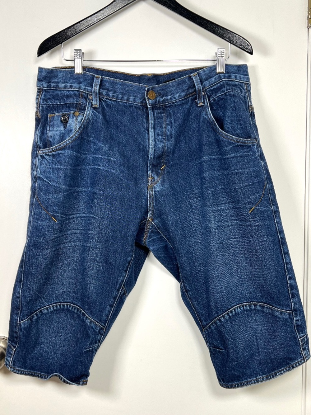 H&M Men’s Classic Straight Blue Denim Jorts 36 Dark Wash Y2K Style Streetwear